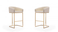 Louvre Mid-Century Modern Metal Upholstered Barstool in Cream - Set of 2