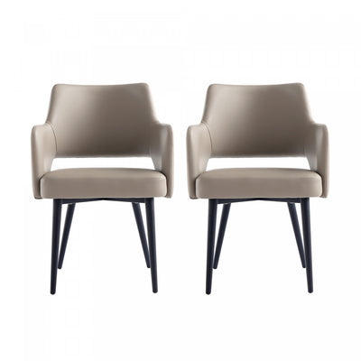 Tremont Modern Vegan Leather Metal Armchair in Taupe - Set of 2 | Fauteuil moderne Tremont en cuir vegetalien avec accoudoirs en metal, taupe - Lot de 2
