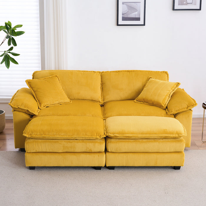 Liam 84.6\" Comfortable Cloud Modular Sofa with Corduroy Upholstered,Yellow