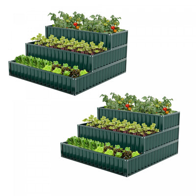 Costway 2 Pcs 3-tier Raised Garden Bed,47" X 47" X 24" Metal Outdoor Elevated Planter Box Green