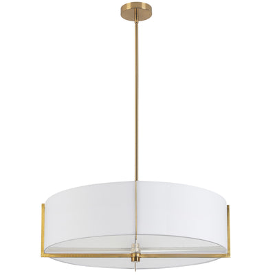 Dainolite Preston 4 Light Pendant 26" Dia Aged Brass White Shade Lamp|Luminaire suspendu Preston de Dainolite de 26 po de diamètre avec abat-jour blanc, fini laiton vieilli et 4 ampoules