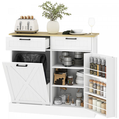 HOMCOM Tilt Out Trash Cabinet, Kitchen Island with 2 Drawers, White