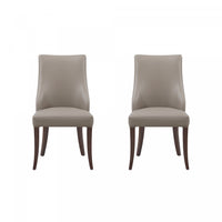 Connie Modern Wood Vegan Leather and Velvet Dining Chair in Taupe - Set of 2 