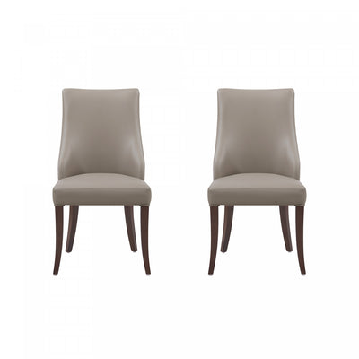 Connie Modern Wood Vegan Leather and Velvet Dining Chair in Taupe - Set of 2 | Chaise de salle a manger moderne Connie en bois, cuir vegetalien et velours taupe - Lot de 2