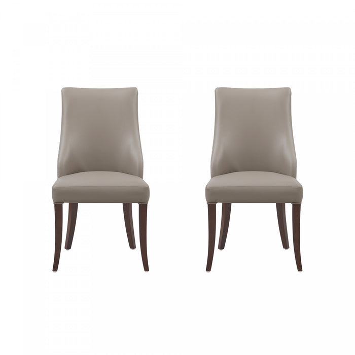 Connie Modern Wood Vegan Leather and Velvet Dining Chair in Taupe - Set of 2