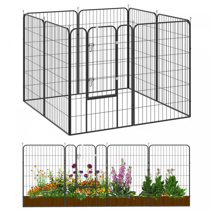 PawHut Dog Playpen, 31.5\"W Heavy-Duty Metal Puppy Play Pen, Pet Exercise Fences for Outside and Indoor, DIY Design with Door for Large Dogs, 8 Panels, 47\"H