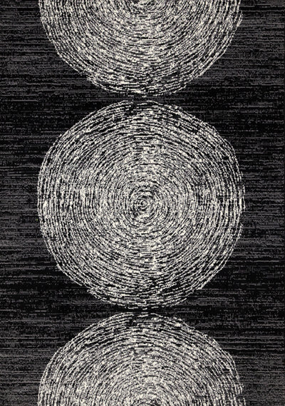 Florence Black Grey White Tree Ring Design Rug, 5'3" x 7'4" Indoor Area Rug | Tapis Florence noir, gris et blanc a motif d'anneaux d'arbre, 5'3" x 7'4"