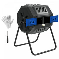 Outsunny 43 Gallon (160L) Tumbling Compost Bin Outdoor Dual Chamber 360° Rotating Composter with Sliding Doors, Solid Steel Frame and Gloves, Blue
