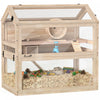 PawHut Wooden Hamster Cage, 3-Tier Gerbil Cage with Openable Top, Wheel, Seesaw, Hut, Ramps, Water Bottle, Transparent Panels for Dwarf Hamsters and Gerbils, 30.1" x 17.9" x 30.6"