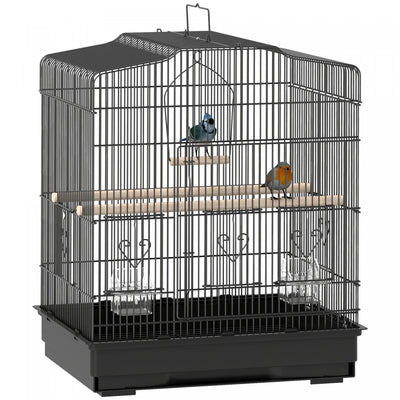 Pawhut 23" Bird Cage For Finches, Canaries Budgies, Parrot Cage With Accessories Handle, Black