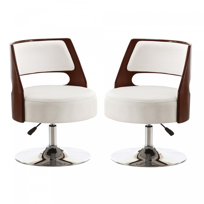 Salon Modern Vegan Leather Swivel Lounge Chair in White - Set of 2 Accent Chair