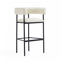Onda Contemporary Vegan Leather Metal Upholstered Barstool in Ivory 