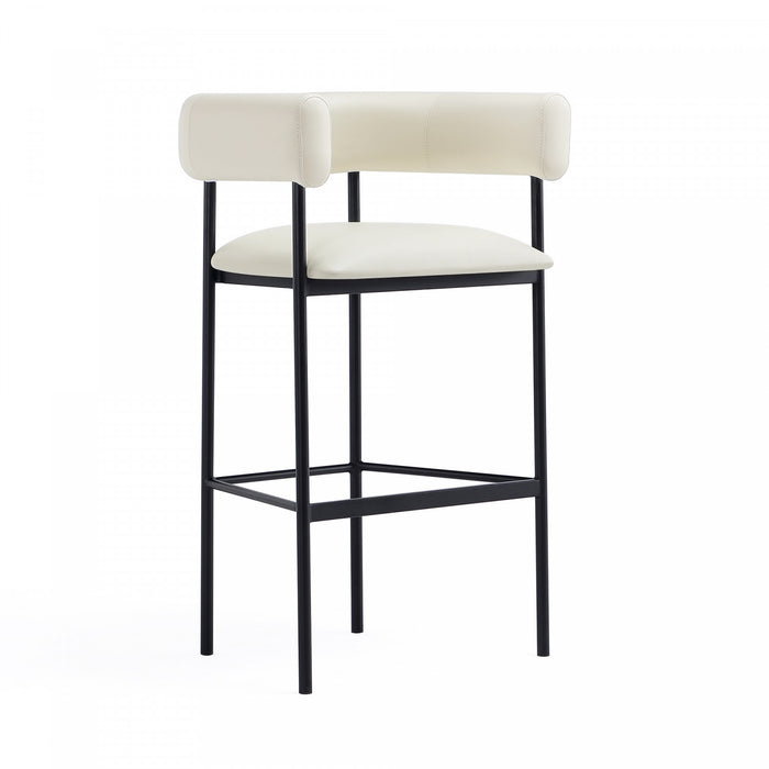 Onda Contemporary Vegan Leather Metal Upholstered Barstool in Ivory