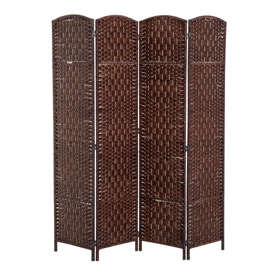 Homcom Double Hinged Woven Wicker Room Divider And Privacy Screens|Homcom Separateur De Piece En Osier Tisse A 4 Panneaux 6ft