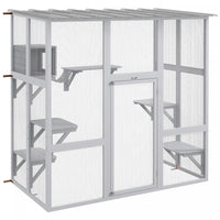 Pawhut Catio Outdoor Cat Enclosure, Wooden Outdoor Cat House Window Box With Weatherproof Roof, Brid