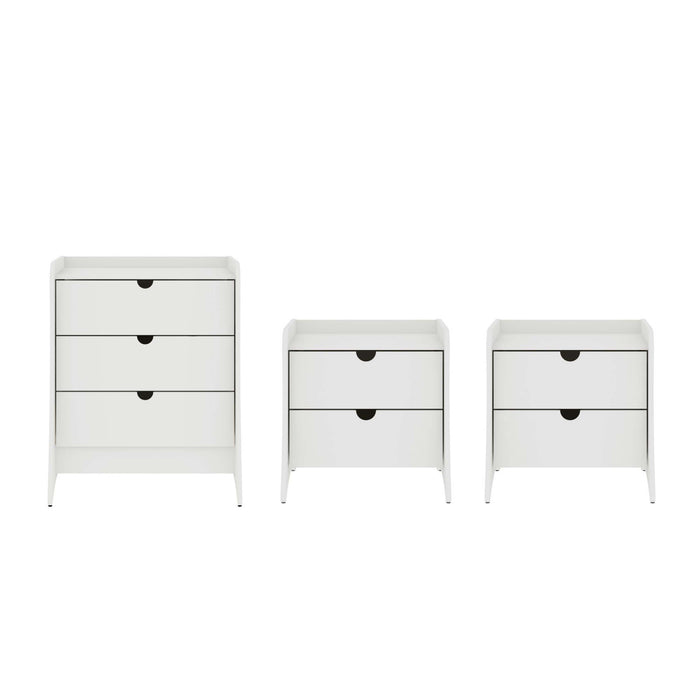 Coney Mid-Century Modern 3-Piece Dresser Set in White