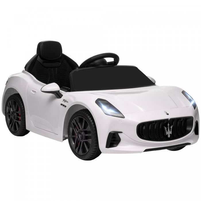 Qaba 12v Electric Car For Kids, Maserati Gran Turismo Licensed Battery Powered Ride-On Kids Car With Remote Control, Soft Start, Led Lights, Music, Horn, Mp3, Kids Ride On Car, White
