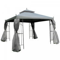 Outsunny 10' X 10' Steel Outdoor Patio Gazebo Canopy With Removable Mesh Curtains, Display Shelves,