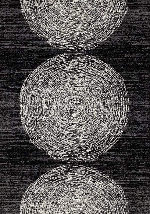 Florence Black Grey White Tree Ring Design Rug, 6'7\" x 9'6\" Indoor Area Rug