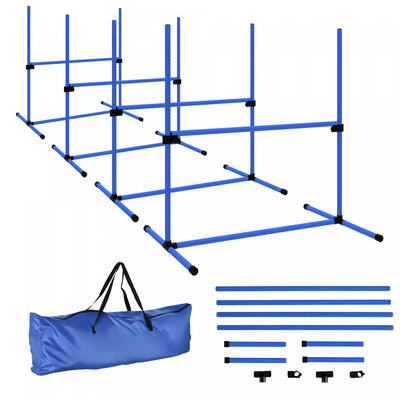 Pawhut 39"L Dog Agility Training Equipment for Large Medium Small Dog, 4 PCS Adjustable Height Hurdles for Agility Training, Obstacle Course Starter Kit, 4.5KG Net Wight, Blue