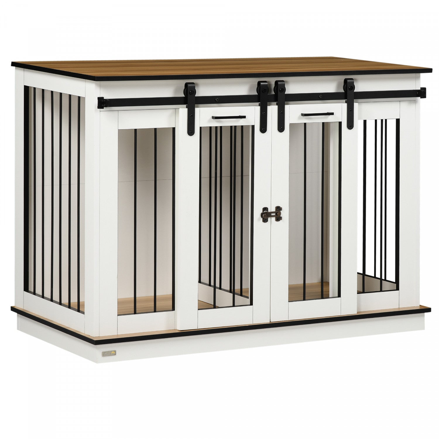 PawHut Dog Crate Furniture with Divider Panel Wooden Dog Kennel TV Stand for Large Dogs White