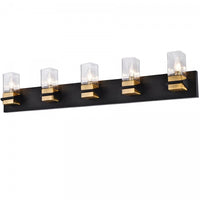 Dainolite Veronica 5 Light Vanity Light Matte Black/Aged Brass Clear Glass Lamp