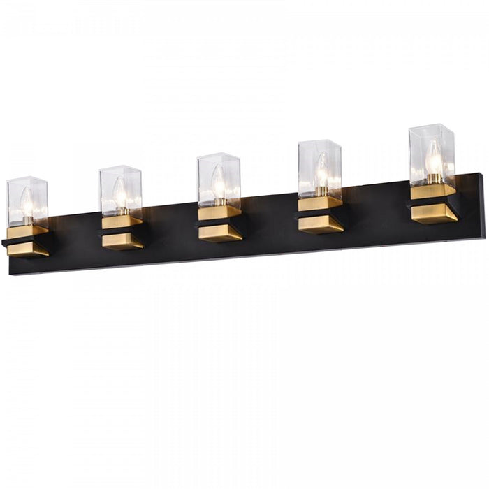 Dainolite Veronica 5 Light Vanity Light Matte Black/Aged Brass Clear Glass Lamp