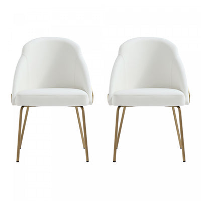 Gracie Modern Vegan Leather Metal Dining Chair in White and Gold - Set of 2 | Chaise de salle a manger moderne Gracie en cuir vegetalien blanc et or avec structure en metal - Lot de 2