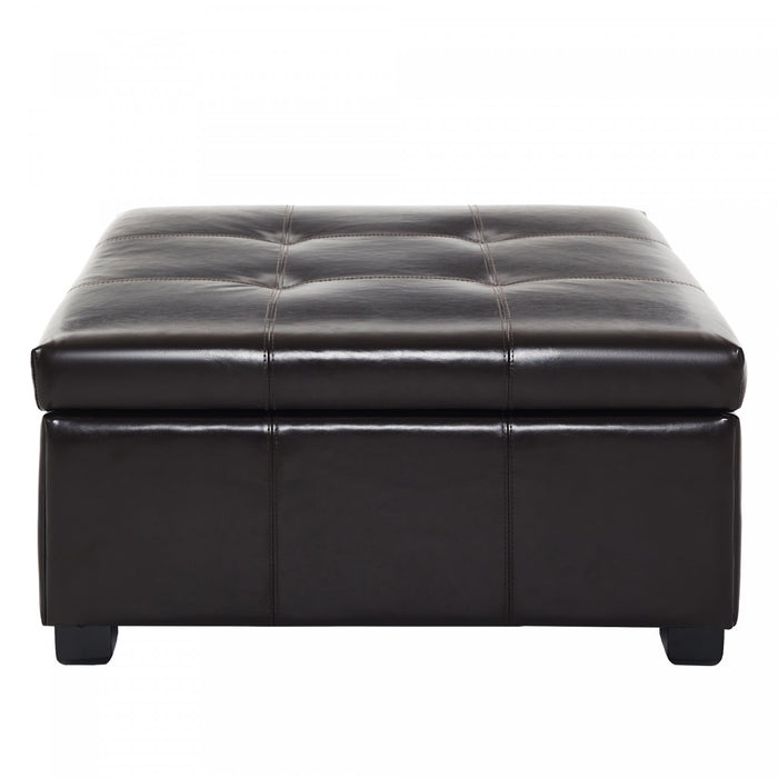 Liam 34.25\" Large Square Faux Leather Ottoman Coffee Table with Storage,Chocolate