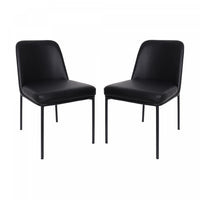 Loft Contemporary Vegan Leather Metal Side Chair in Black - Set of 2