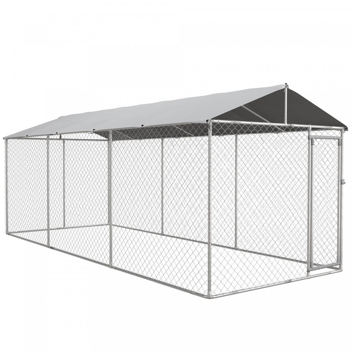 Pawhut Outdoor Dog Kennel Dog Run With Waterproof, Uv Resistant Cover For All-sized Dogs, 19.7' X 7.5' X 7.5', Silver