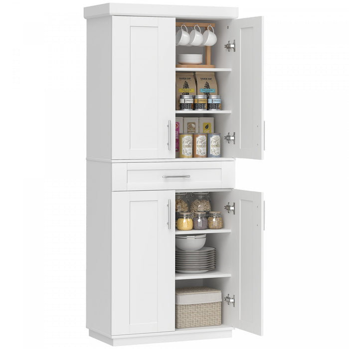 HOMCOM Modern Kitchen Pantry with Shelves, White