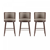 Evalyn Modern Wood Upholstered Barstool in Taupe - Set of 3 