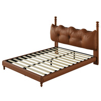Emma Faux Leather Platform Bed Frame with Headboard,Queen Size,Brown Queen Bed  