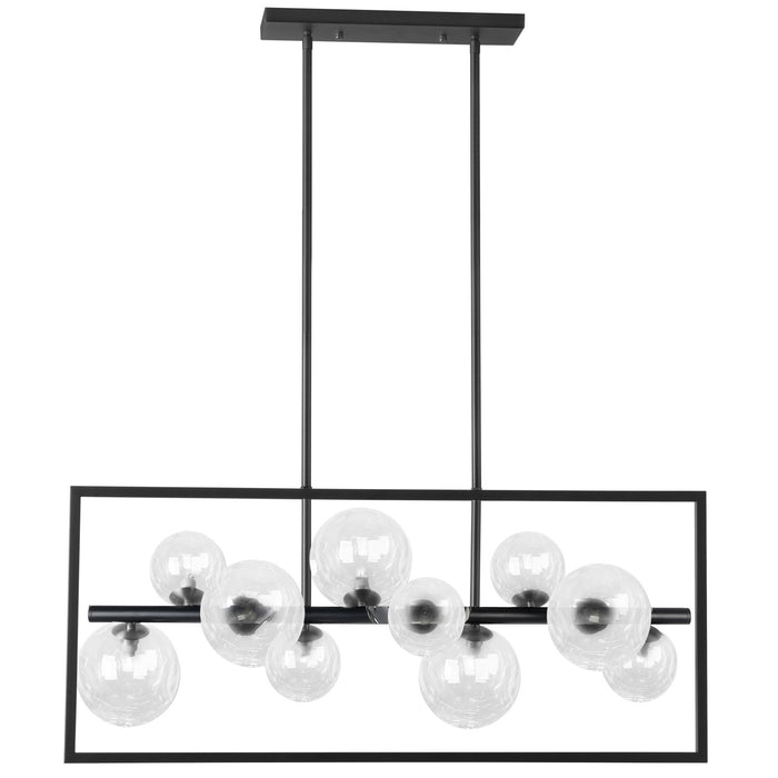 Dainolite Glasgow 10 Light Horizontal Pendant Square Frame Matte Black Finish Clear Glass Lamp