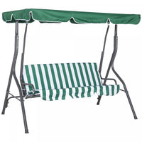 Outsunny 3-person Porch Swing With Adjustable Canopy, Green & White Stripe