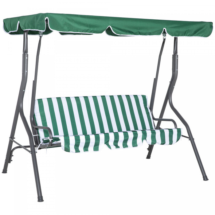 Outsunny 3-person Porch Swing With Adjustable Canopy, Green & White Stripe