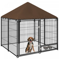 Pawhut Dog Run, 4.6' X 4.6' X 5' Outdoor Dog Kennel With Canopy, Rotating Bowls, Door For Backyard &