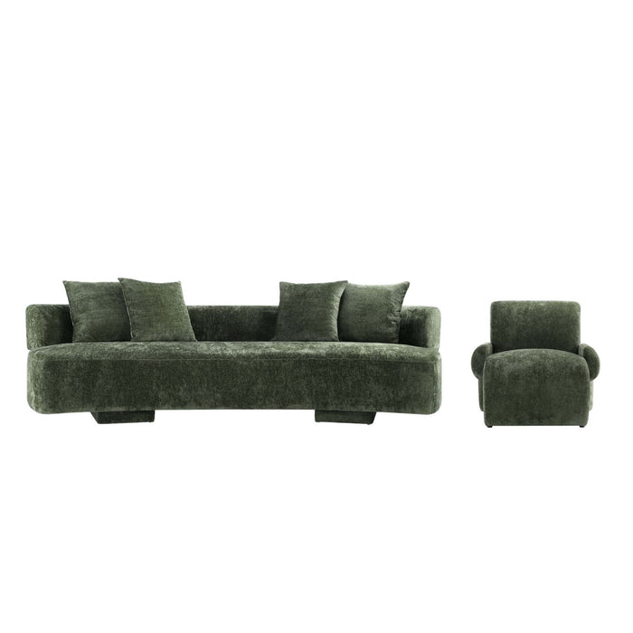 Verandah Mid-Century Modern 2-Piece Sofa Set in Olive Green