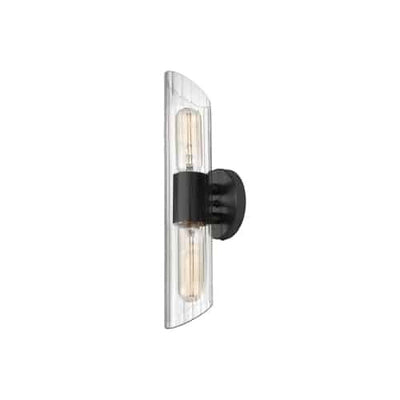 Dainolite Samantha 2 Light Vanity Light Short Matte Black Clear Fluted Glass Lamp|Petite lumière de coiffeuse Samantha de Dainolite en verre cannelé transparent, avec fini noir mat et 2 ampoules