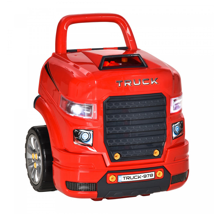 Qaba Kids Truck Engine Toy Set, Educational Car Service Station Kids Tool Set, Take Apart Workshop For 3-5 Years Old Red