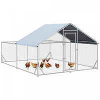 Pawhut Large Metal Chicken Coop, Hen Run House With Anti-ultraviolet Cover, Walk-in Poultry Cage For