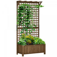 Outsunny Raised Garden Bed, Wood Planter With Trellis For Vine Climbing, Privacy Screen Planter Box