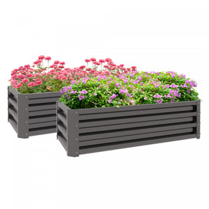 Outsunny Set Of 2 Raised Garden Bed, Steel Planters For Outdoor Plants, Elevated Planter Box, Easy-to-assemble, For Growing Flowers, Herbs And Vegetables, Dark Grey