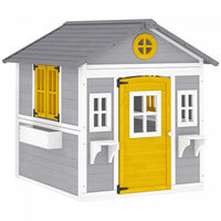 Outsunny Kids Outdoor Playhouse, Wooden Toddlers Large Pretend Play Equipment or Chicken Coop with Door, Windows, Planter Pots for Indoor Playroom, Gift Toys for 3-8 Years, Yellow