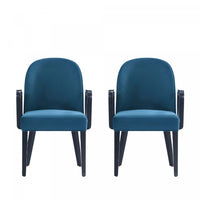 Hillman Modern Wood Upholstered Armchair in Blue - Set of 2 Dining Chair 