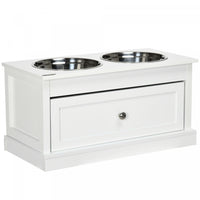 Pawhut Elevated Dog Bowls With Storage Drawer, Raised Dog Bowls With Stand, 2 Stainless Steel Bowls
