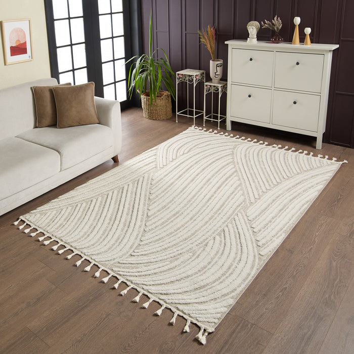 Quinto Brushed Beige Waves Shag Area Rug - 6'3\" x 9'