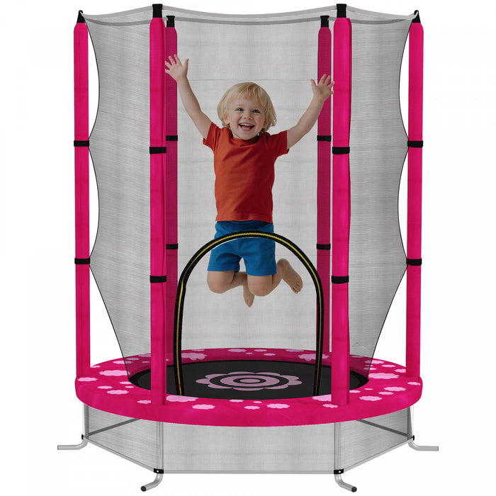 Qaba 55\" Trampoline for Kids, Toddler Trampoline with Safety Enclosure, for Jumping and Playing, Indoor Outdoor Use, Ages 3-6 Years, Sun Pattern, Pink