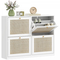 HOMCOM Narrow Shoe Cabinet with 4 Flip Drawers for Entryway Hallway White